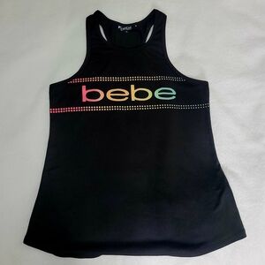 bebe Sport Black Rainbow Ombre Logo Racerback Tank Top - Size S